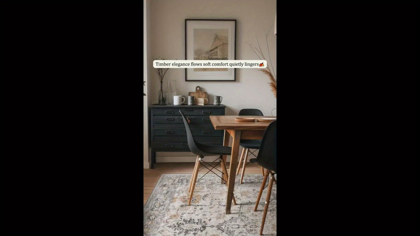 Area Rug Vintage Chenille Print in Light Taupe Brown with Eight Runner and Room Size Options