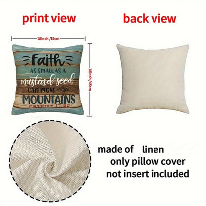 Scripture Quote Throw Pillow Covers, Four-Piece 18 x 18-Inch Linen-Labeled Set with Hidden Zippers