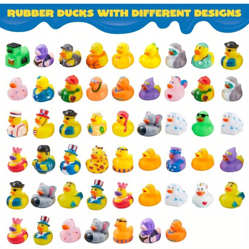 Party Favors Mini Rubber Ducks, 15-Piece Multicolor Assortment with Mesh Storage Bag and 2-Inch Size