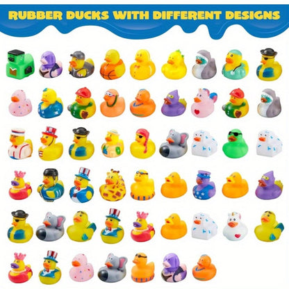 Party Favors Mini Rubber Ducks, 15-Piece Multicolor Assortment with Mesh Storage Bag and 2-Inch Size