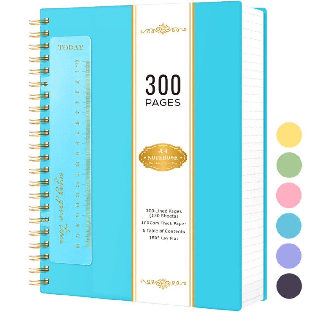 Large 300-Page Spiral Notebook with 8.5 x 11 Inch Ruled Pages and Six Hardcover Color Options