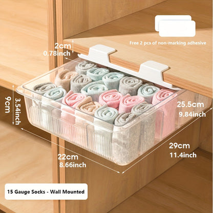 15-Compartment Wall-Mounted Underwear & Socks Hanging Storage Box – Waterproof Transparent Closet Organizer for Home, Durable Plastic Shelf Partitions