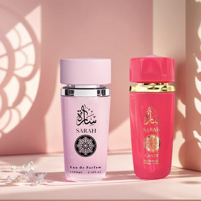 Two-Bottle Women's Perfume Set with Pink and Red 3.4 fl oz Spray Bottles and Matching Boxes