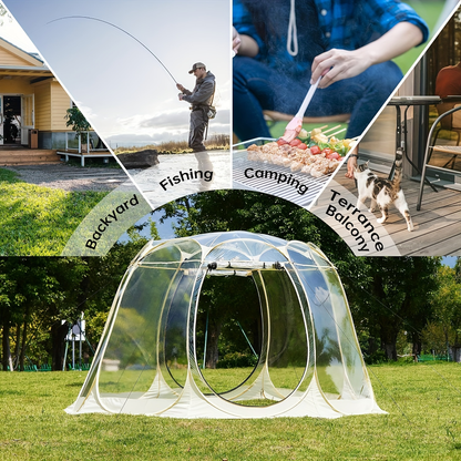 Clear-Panel Dome Screen Shelter with Two Zippered Doors, Ground Stakes and 10-by-10 or 12-by-12 Options
