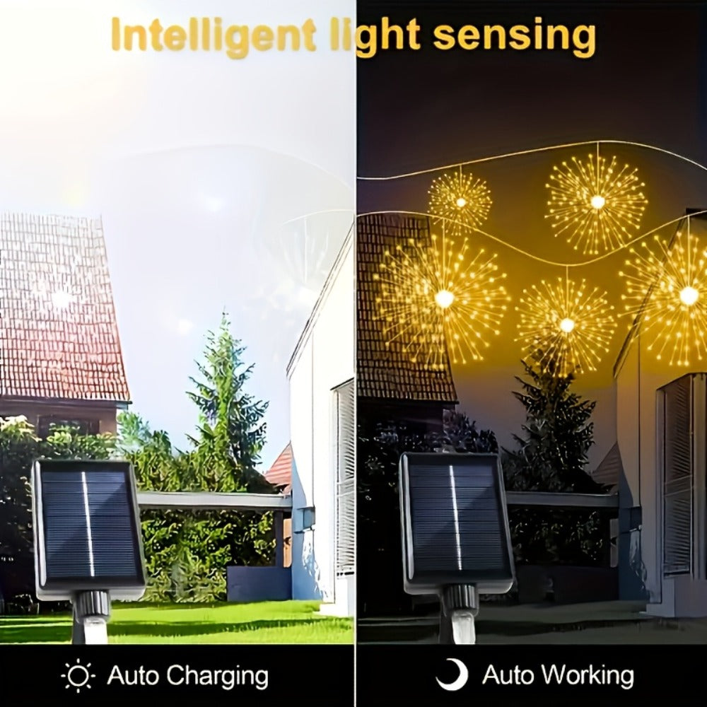 Solar Starburst Lantern Fairy Lights Outdoor 5 Pack 450 LED - Remote & Timer, 8 Modes, Adjustable Brightness