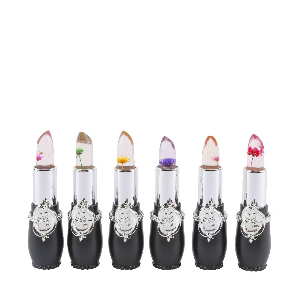 Color Changing Lip Balm Set 6PCS Flower Jelly Lipstick Thermostat Tinted Moisturizing Peach Flavor - Glossy Natural Look Lip Care Gift for Women Girls Pink Black