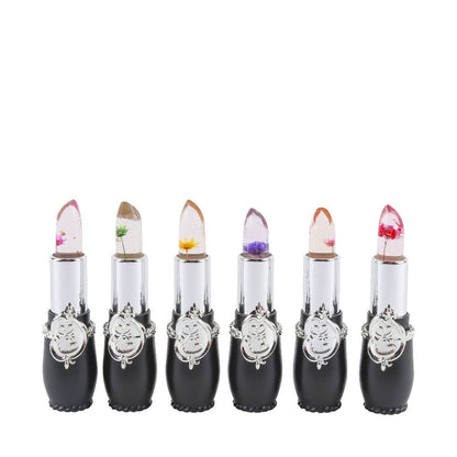 Color Changing Lip Balm Set 6PCS Flower Jelly Lipstick Thermostat Tinted Moisturizing Peach Flavor - Glossy Natural Look Lip Care Gift for Women Girls Pink Black