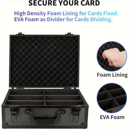 Locking Trading Card Storage Case with Foam Dividers, Carry Handle and Standard or Mini Size Options