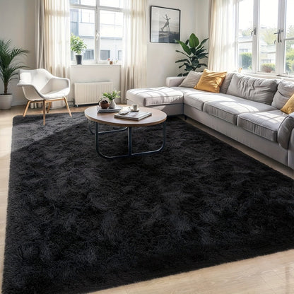 Area Rug, Black Rectangular Shaggy Microfiber Style in 4x6, 5x8, 6x9 or 8x10 Feet with Machine-Wash Care