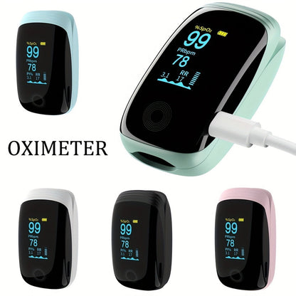 Rechargeable Fingertip Pulse Oximeter with Four-Parameter Display and Five Color Options from White to Blue