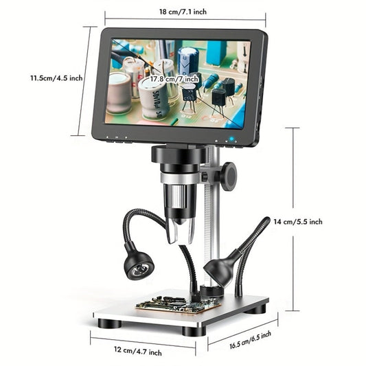 7 Inch LCD Digital Microscope 1200X Magnification, DM9 Coin Microscope 12MP Camera, 8 LED Lights, 32GB Card, Windows Compatible, USB Wired, for Coin Collecting, Jewelry, PCB, Science Education