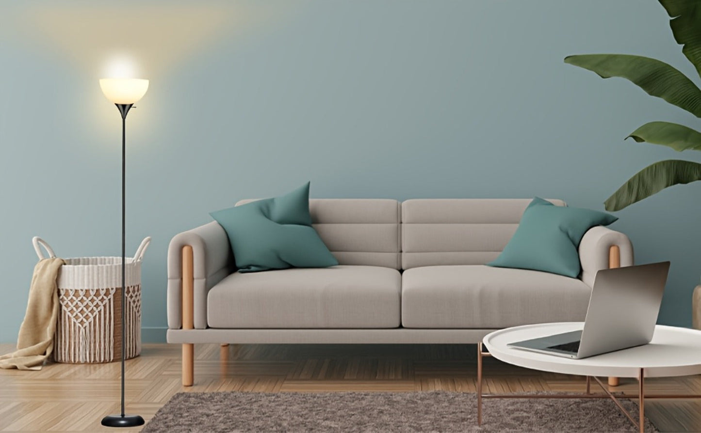 Single-Head Black Torchiere Floor Lamp with Upward Bowl Shade, Rotary Switch and Replaceable Bulb Socket