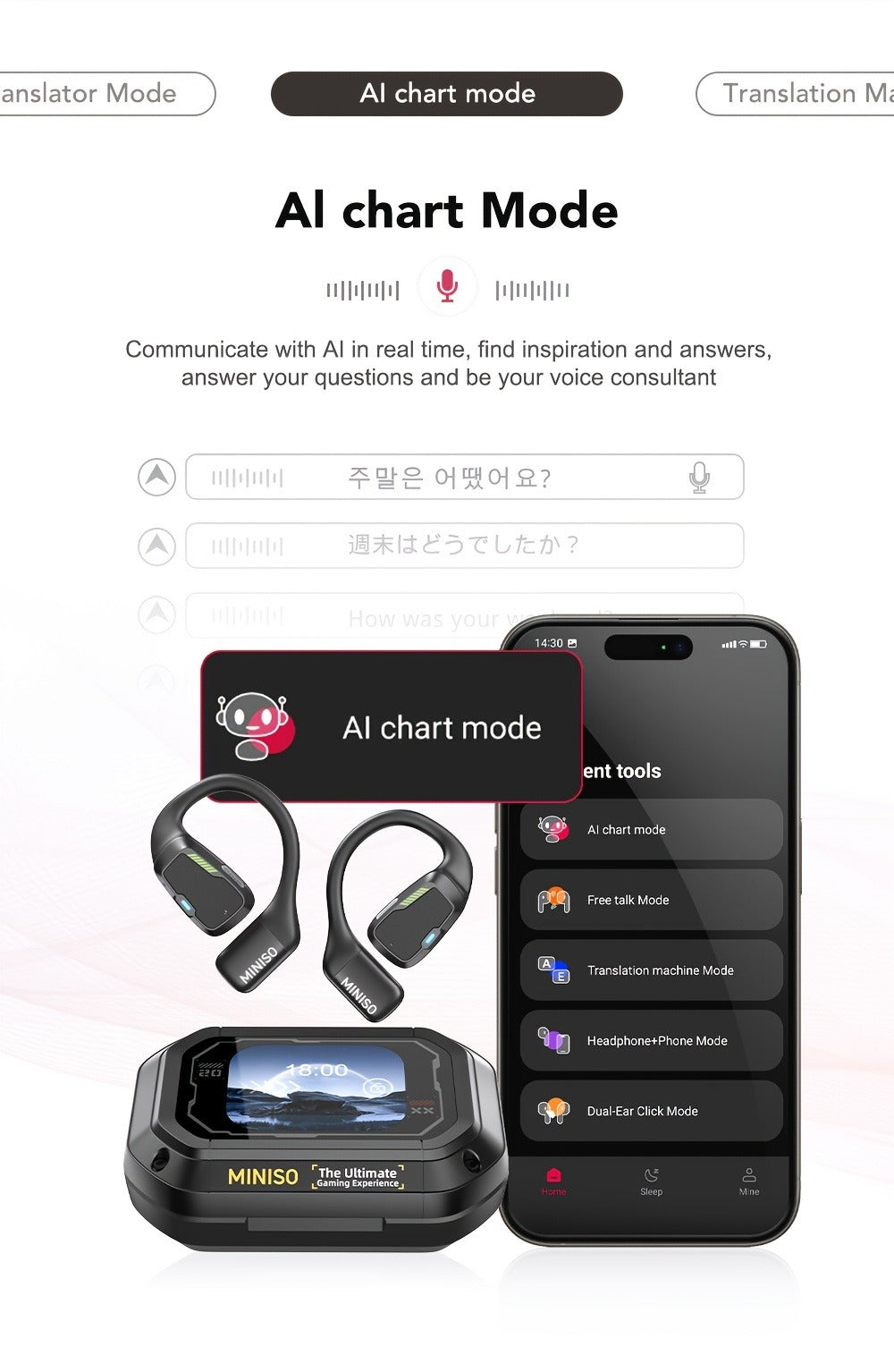 AI Translation Wireless Earbuds Real-Time 135 Languages Open-Ear Design Full-Color Touch Screen for an Everyday Personal Care Routine