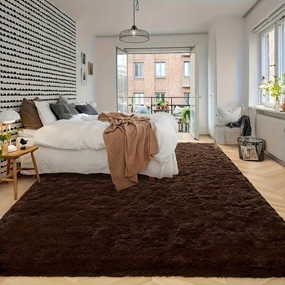 Area Rug Fluffy Faux-Fur Shag in Solid, Tie-Dye and Ombre Colors with Six Retained Room Sizes