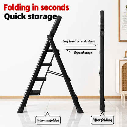 Folding Metal Step Ladder with Handrail, Ribbed Treads and Two-, Three-, Four- or Five-Step Options