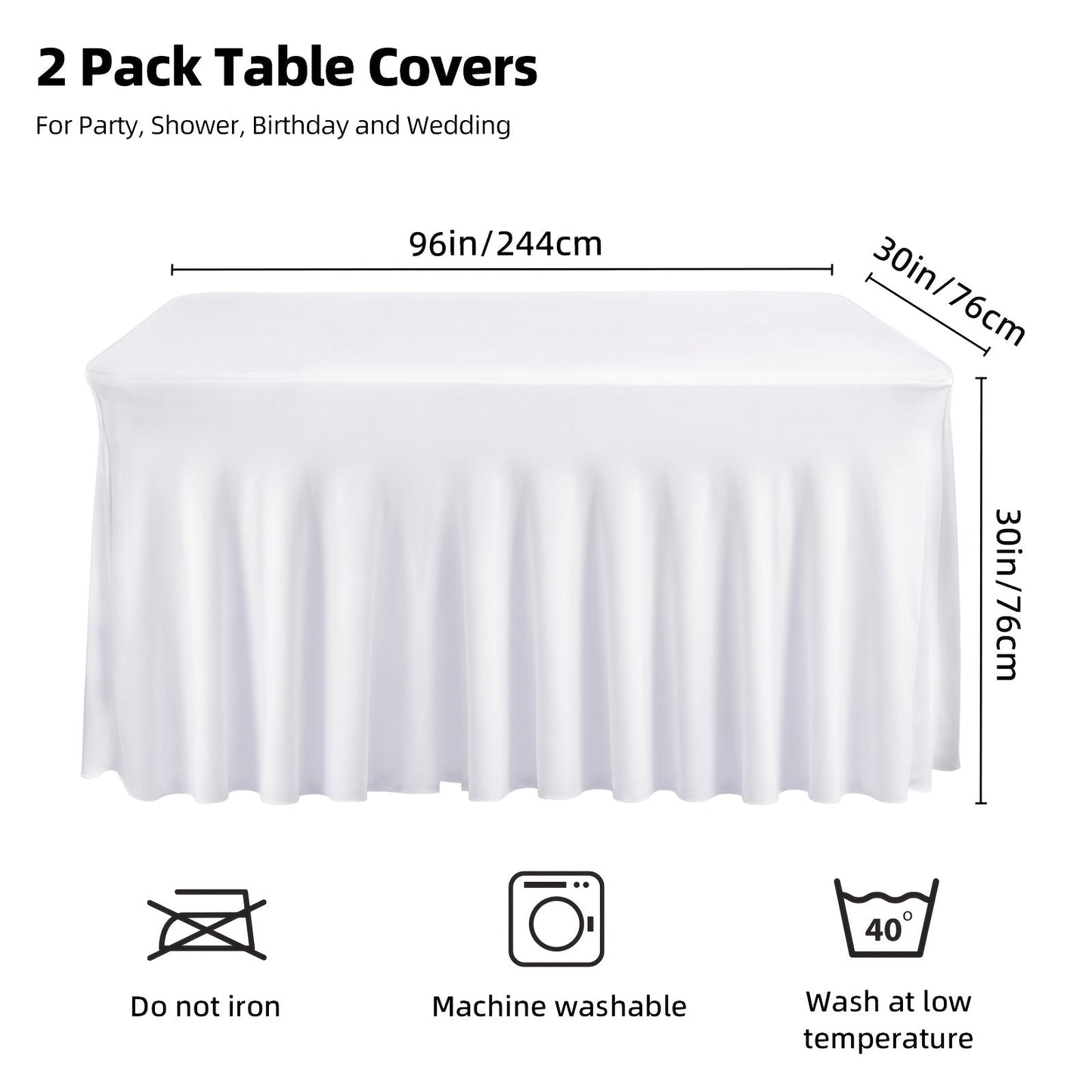 Pleated Rectangle Table Skirts in Black or White with One-, Two- or Four-Piece and Four-Foot Options