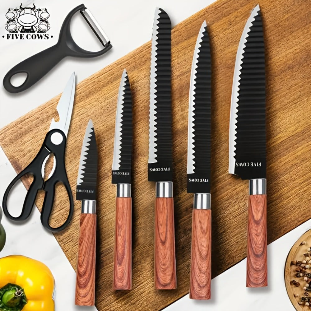Kitchen Knife Set 6- or 7-Piece High-Carbon Stainless Steel with Wood Handles, Shears and Peeler