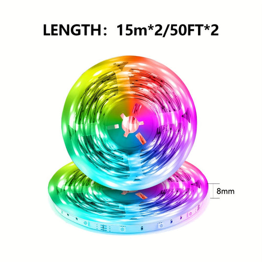 Smart APP Control LED Strip Lights 100FT 2 Rolls of 50FT - RGB Music Sync Color Changing 24V Safe Voltage Remote for Bedroom Living Room Gaming Room Party Home Decoration