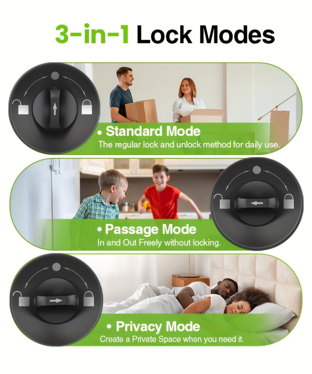 GHome Smart Lock Knob with Fingerprint & Keypad - USB-C Rechargeable, App-Controlled Keyless Entry, Auto-Lock, Passage & Privacy Mode, K10 / K10 PRO / K20 / KD03 PRO, for Home Bedroom Office