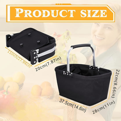 Foldable Insulated Picnic Tote Basket with Oxford Cloth Body, Aluminum Frame and Zippered Pocket