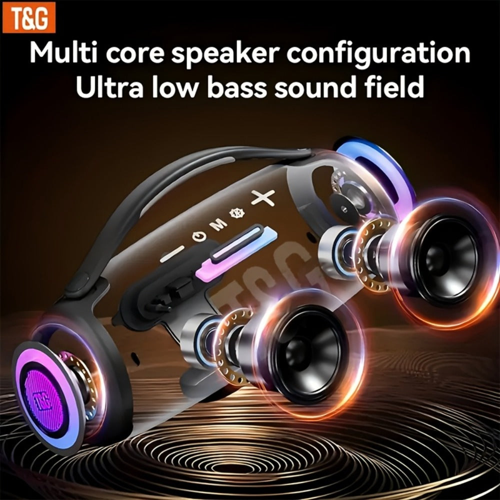 Portable Bluetooth Speaker TG418 with 3000mAh Battery, EQ, LED Lights, Type-C, TF, USB and AUX