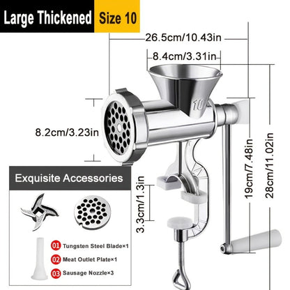Size 5 Manual Meat Grinder with Table Clamp, Hand Crank, Cutting Plate, Blade and Sausage Nozzle