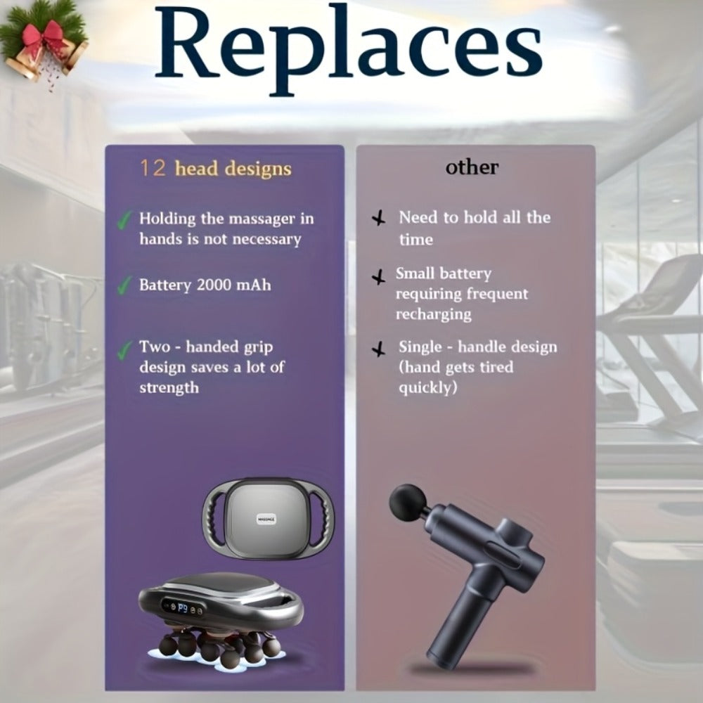 Multihead Massage Gun in Gray with 12, 16 or 22 Massage Heads, Nine Gear Positions and Nine Mode Groups