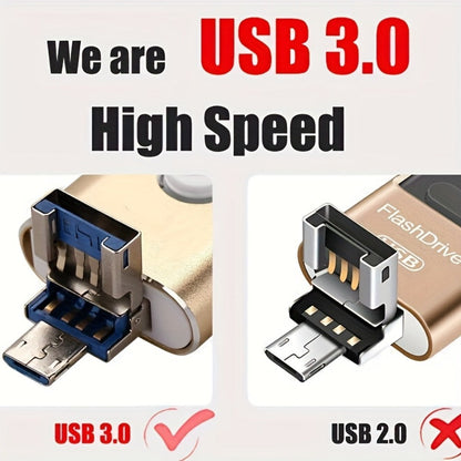 USB Flash Drive, 4-in-1 USB 3.0 OTG Photo Drive with 128GB or 256GB Capacity, Four Connectors and Four Colors