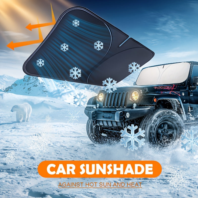 Windshield Sun Shade with Hook & Loop Closure - Foldable Front Window UV Ray Blocker, Dashboard Heat Protector, Universal Fit Car Interior Sun Visor for Cooler Cabin