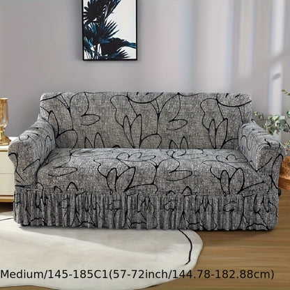 Sofa Cover Gray Printed Skirt Slipcover with Elastic Stretch Fit for 1, 2, 3 or 4-Seater Sofas