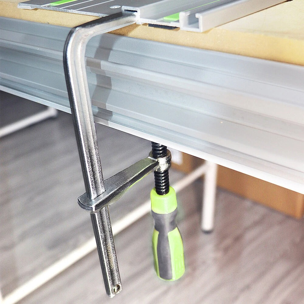 Two-Piece Track Saw Rail Clamp Set with Quick-Adjust Handles for 19 mm and 20 mm Worktable Holes