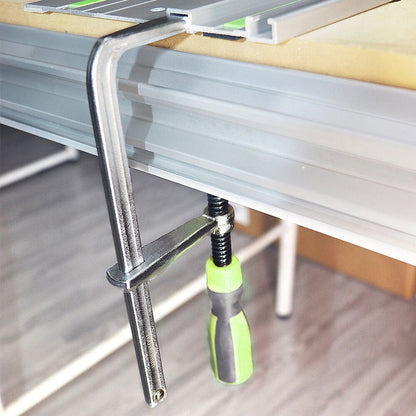 Two-Piece Track Saw Rail Clamp Set with Quick-Adjust Handles for 19 mm and 20 mm Worktable Holes