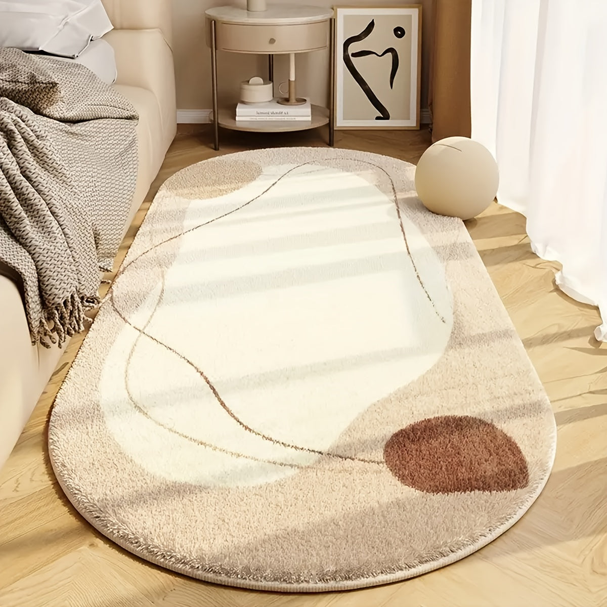 Area Rug Oval Imitation Cashmere Mat in Two Colors and Two Machine-Washable Room Size Options