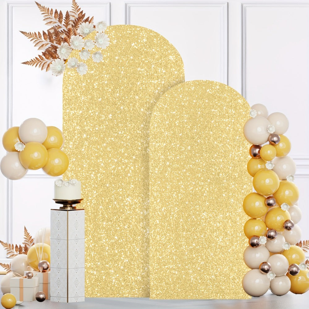 Glitter Sequin Wedding Arch Covers, Two-Piece 6 ft and 7.2 ft Spandex Backdrop Set in Eight Colors