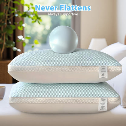 Cooling Ergonomic Neck Pillow 2 Pack Orthopedic Contour Support Adjustable Filling Cool Sensation Breathable Fabric Machine Washable Removable Cover for Side Back Stomach Sleepers