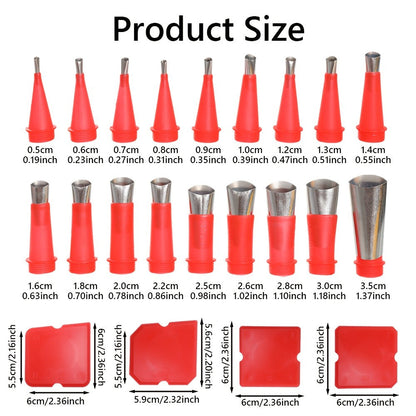 Thirty-Piece Red Caulking Finishing Tool Kit with Nozzle Tips, Connectors and Grout Scrapers
