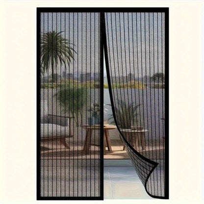Black Magnetic Screen Door with Mesh Curtain, Metal Frame and Self-Closing Center for 39 x 82 Inch Doorways