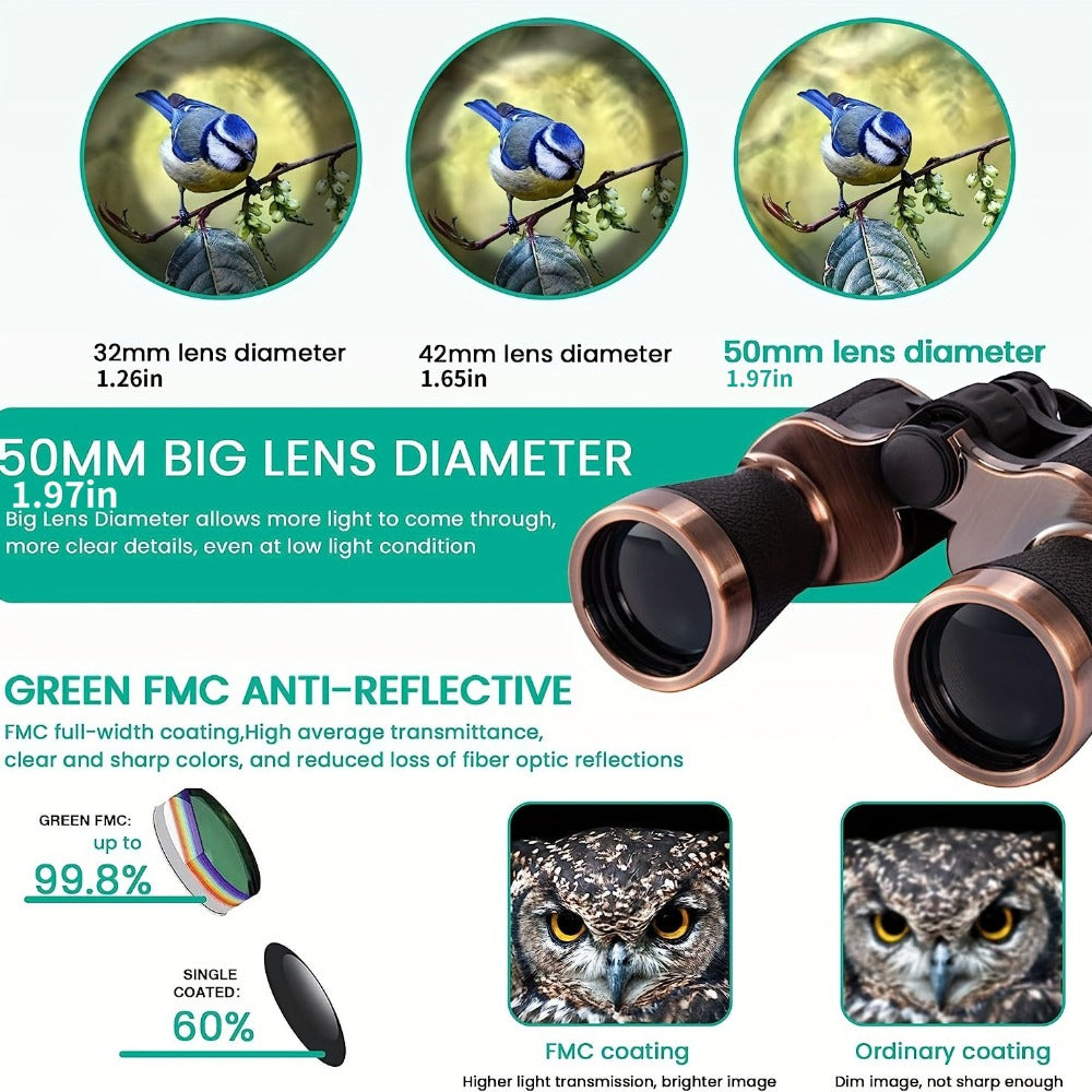 Brown-and-Black 10x50 Binoculars with 26mm Eyepieces, Center Focus Wheel and Textured Hand Grips