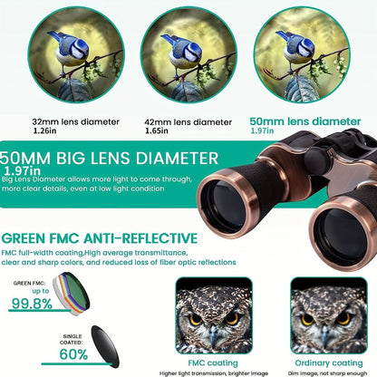 Brown-and-Black 10x50 Binoculars with 26mm Eyepieces, Center Focus Wheel and Textured Hand Grips