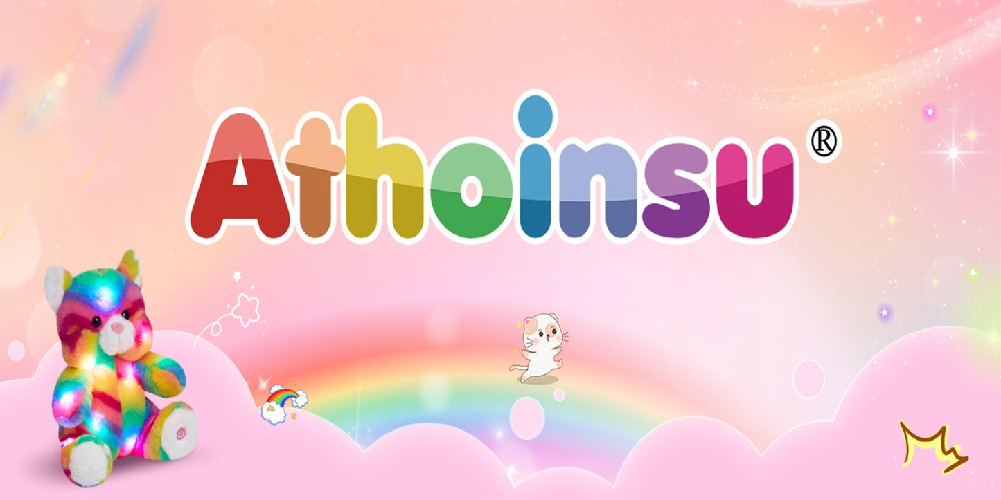 Plush Toy – Rainbow Cat with Glowing Color Points and Music for Bright Interactive Display