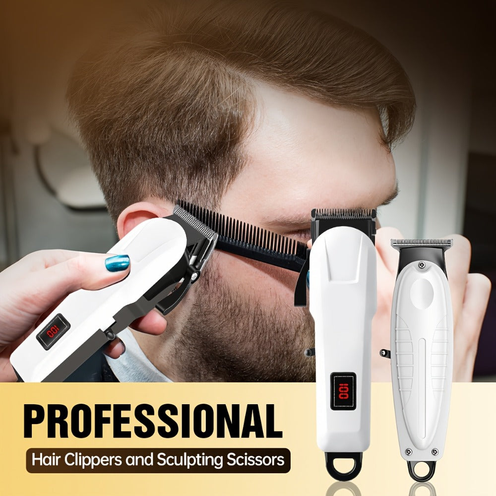 Hair Clippers & Trimmers White Grooming Set with LCD Screens, USB-C Charging and One, Two or Three Pieces