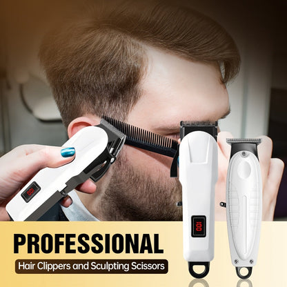 Hair Clippers & Trimmers White Grooming Set with LCD Screens, USB-C Charging and One, Two or Three Pieces