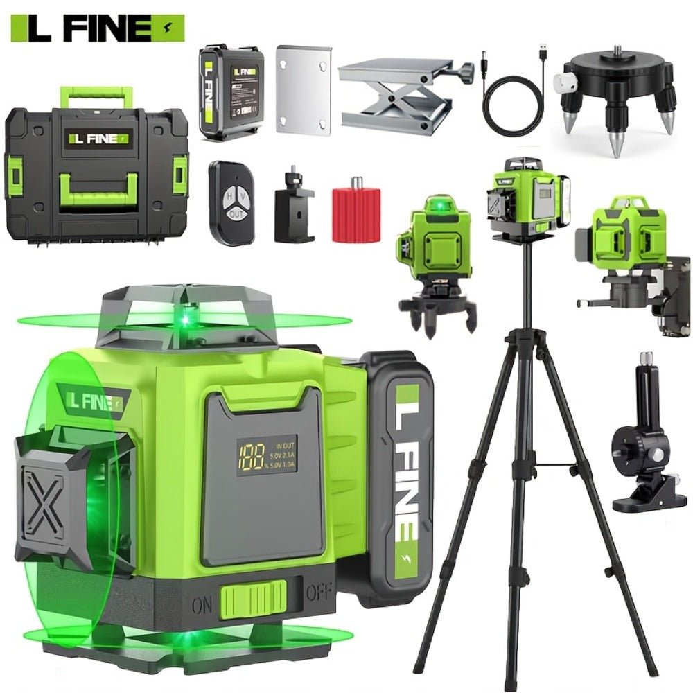 16-Line-Labeled Laser Level Packages in Five Red or Green Housing and Tripod Configurations