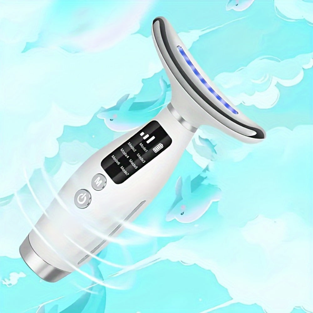 Face Neck Massager Rechargeable Beauty Device - 7 Massage Modes Electric Facial Lifting Tool for Women - Anti-Aging Skin Tightening Neck Firming Massager Gift for Mom