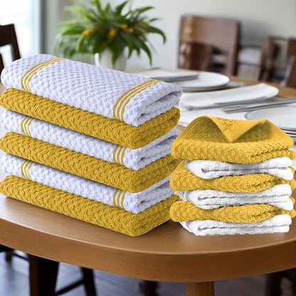 Twelve-Piece Cotton Kitchen Towel Set with Six 15 x 25-Inch Hand Towels and Six 12 x 12-Inch Washcloths