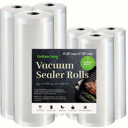 Vacuum Sealer Bags Rolls BPA-Free Diamond Textured Food Saver Bags for Vacuum Sealer Machine - Commercial Grade Vacuum Storage Bags for Food Preservation, Kitchen & Restaurant Use, 6-Pack Combo