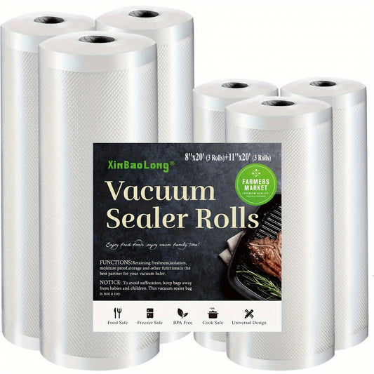 Vacuum Sealer Bags Rolls BPA-Free Diamond Textured Food Saver Bags for Vacuum Sealer Machine - Commercial Grade Vacuum Storage Bags for Food Preservation, Kitchen & Restaurant Use, 6-Pack Combo