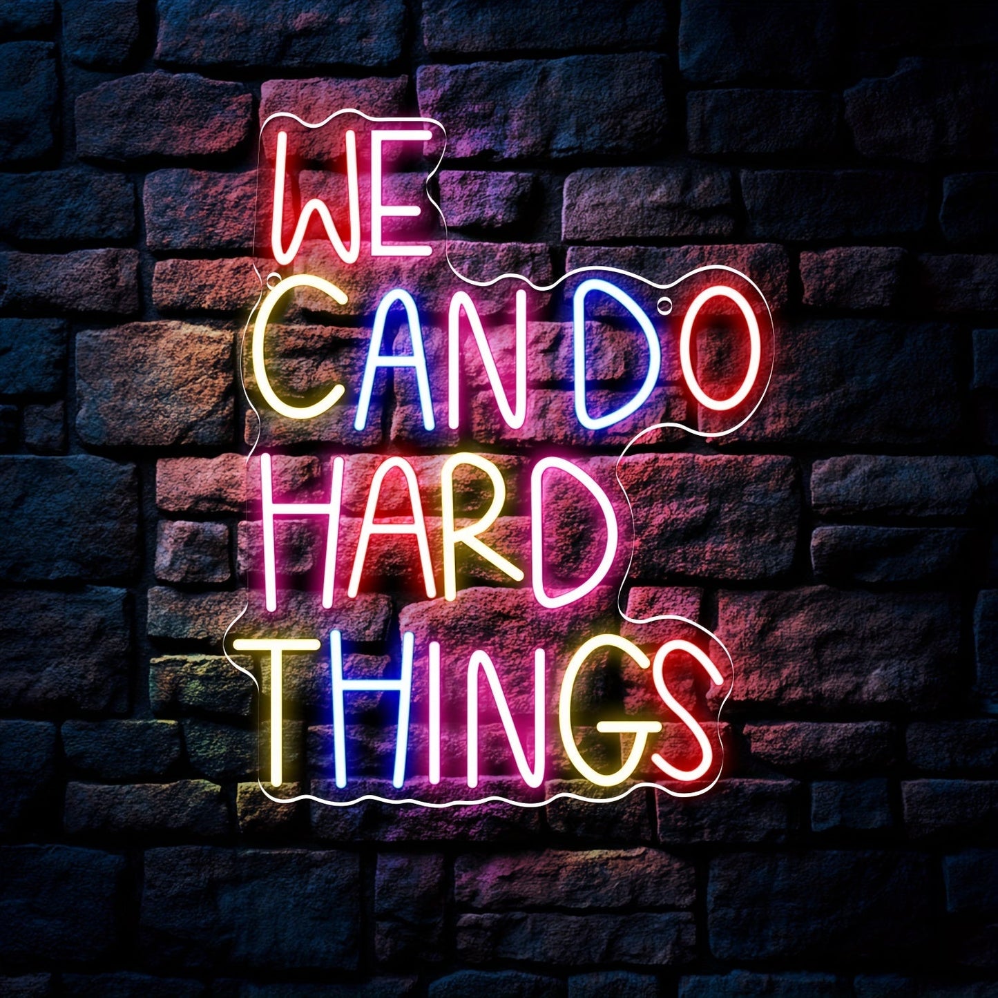 Neon Sign We Can Do Hard Things – Dimmable LED Wall Art, USB Powered, Vibrant Colors, Inspirational Bedroom Decor for Classroom Birthday Party Aesthetic Backdrop, 13.3x10.6 In