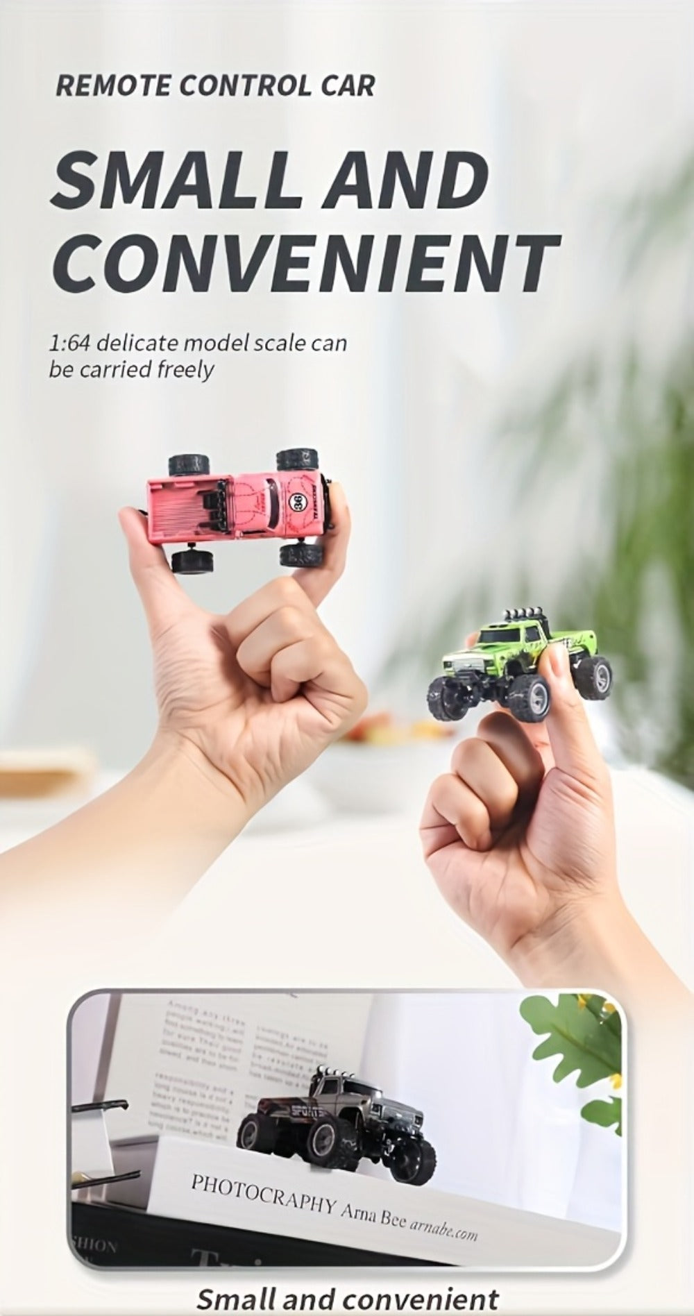 Remote Control Car, 1:64 Scale Alloy Mini Off-Road Truck with 2.4GHz Control, Shock Suspension, Running Lights and Five Colors