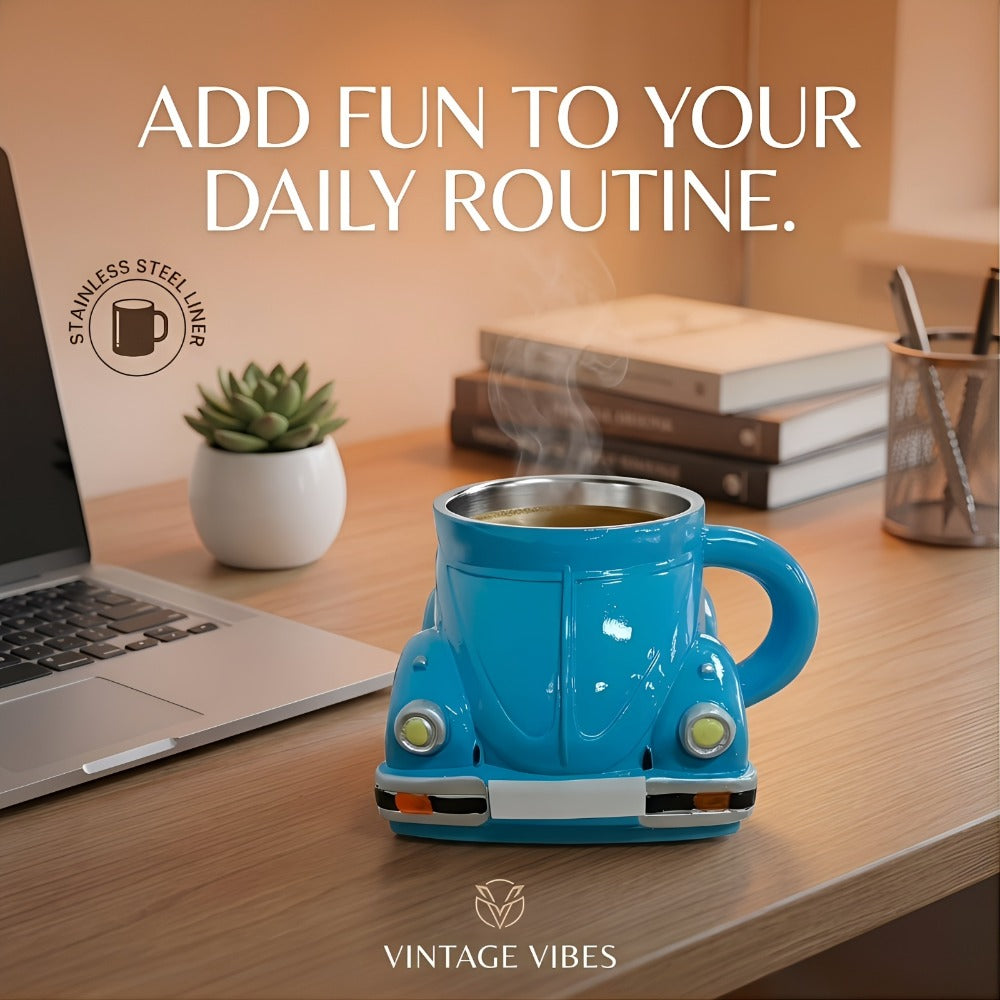 Sports-Car-Shaped Coffee Mug with Silver-Tone Interior, Door-Style Handle and Six Body Colors